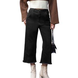 Cupshe Black Denim Straight Leg Frayed Hem Cropped Jeans Size M NWT